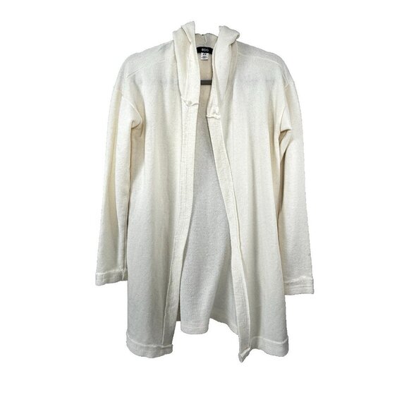 BDG Ivory Hooded Cardigan S Open Front Soft Cozy Minimalist Coastal Layer - Picture 1 of 10